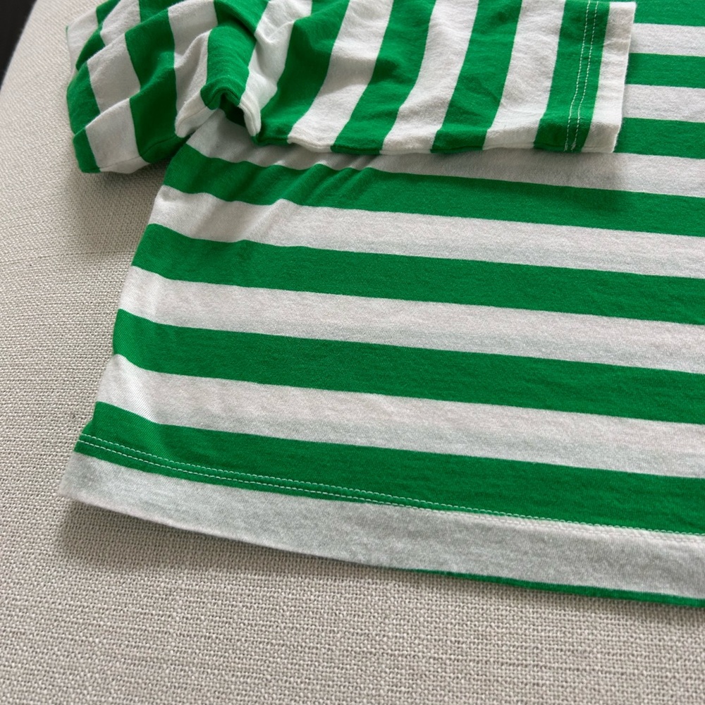 a new day womens Long Sleeve Green and White Striped cropped tee size medium - Picture 2 of 5